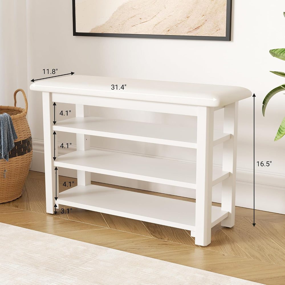 Shoe Rack Bench with Leather Cushion 3-Tier Shoe Rack Organizer for Entryway ...