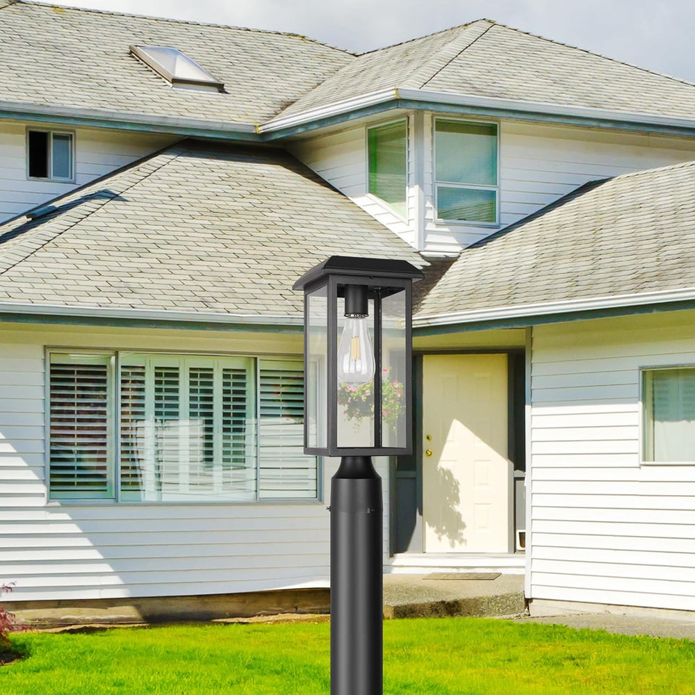Solar Outdoor Post Lantern Lights, Modern Exterior Pillar Lighting with Black...
