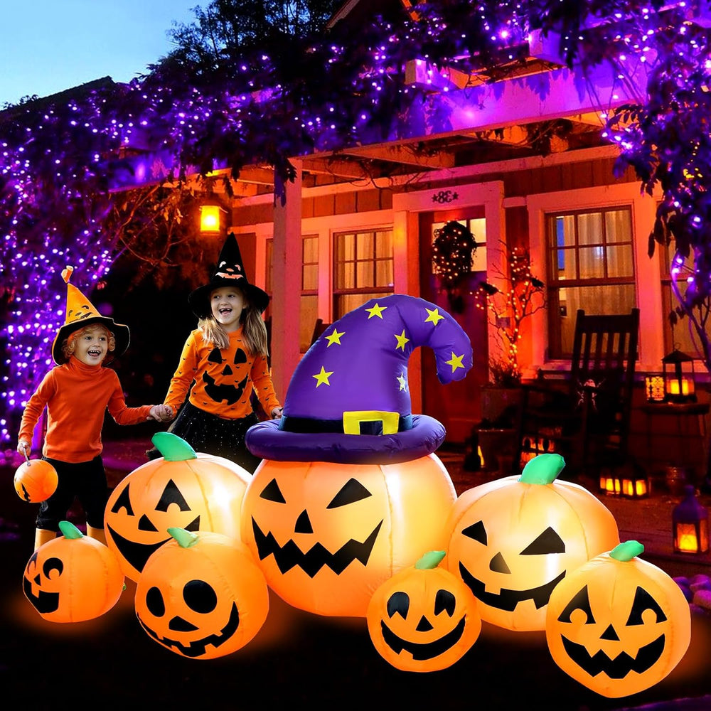 8FT Long Halloween Inflatables Pumpkin Outdoor Decorations, Halloween Blow Up...
