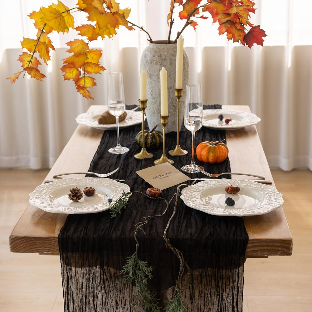 6Pcs Halloween Holiday Black Cheesecloth Table Runner 120 Inch for Decor