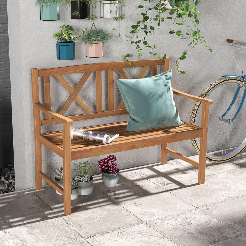 Giantex Patio Garden Bench Loveseat - 2-Person Acacia Wood Bench with Armrest...