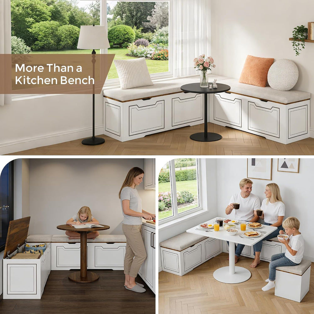 L Shaped Storage Corner Bench, 63" Breakfast Nook, Flip-Top Storage Comp...
