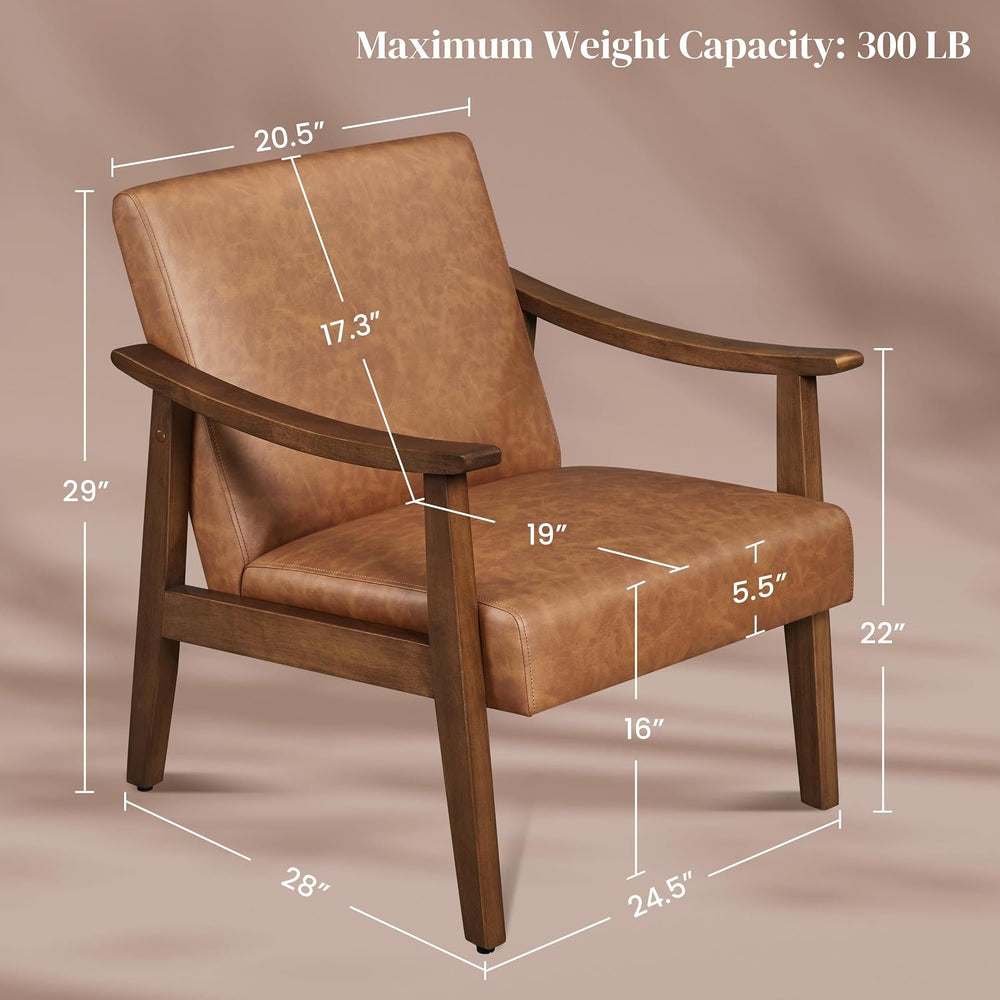 Yaheetech Accent Chair, Mid-Century Armchair with High Back Brown