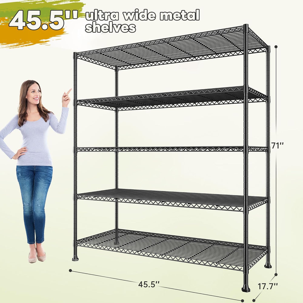 REIBII Heavy Duty 5-Tier Storage Shelves, 45.5''W for Kitchen Garage ...