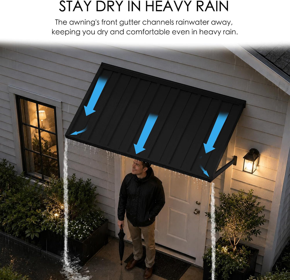Kozyard Adjustable Door Window Awning – 4-Level Tilt, 42"W×32" Slop...
