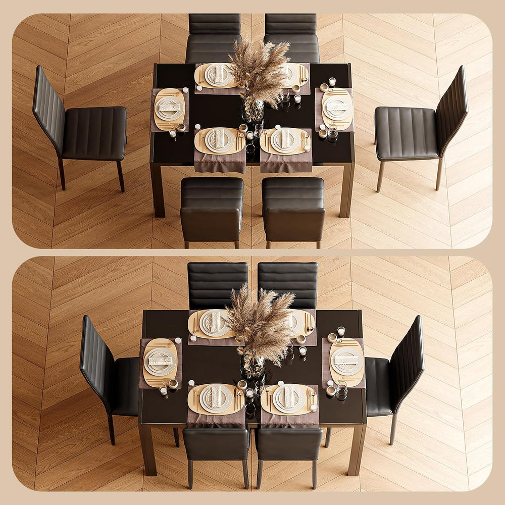 Bealife Kitchen Dining Table Set for 6, Tempered Glass 7 Piece - Black