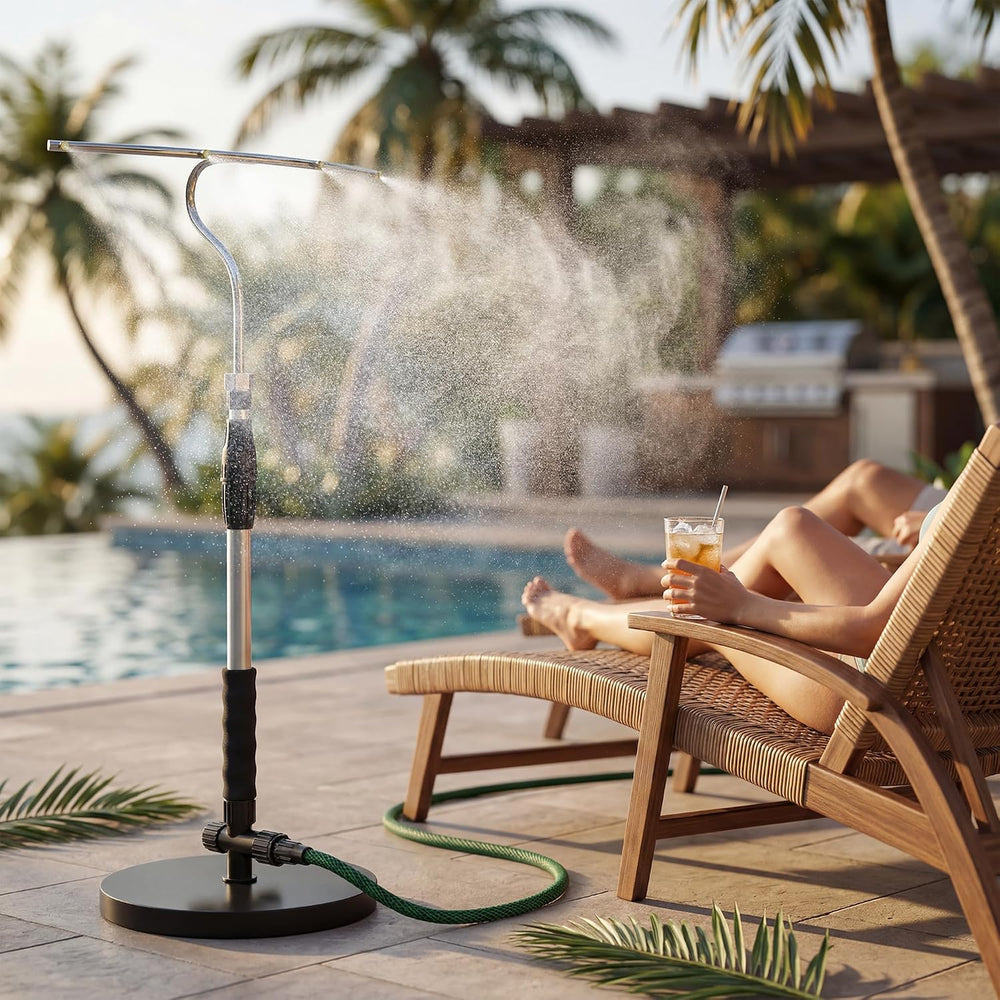 Standing Misters for Outside Patio with T-Bar 4 Nozzles & 10ft water hose