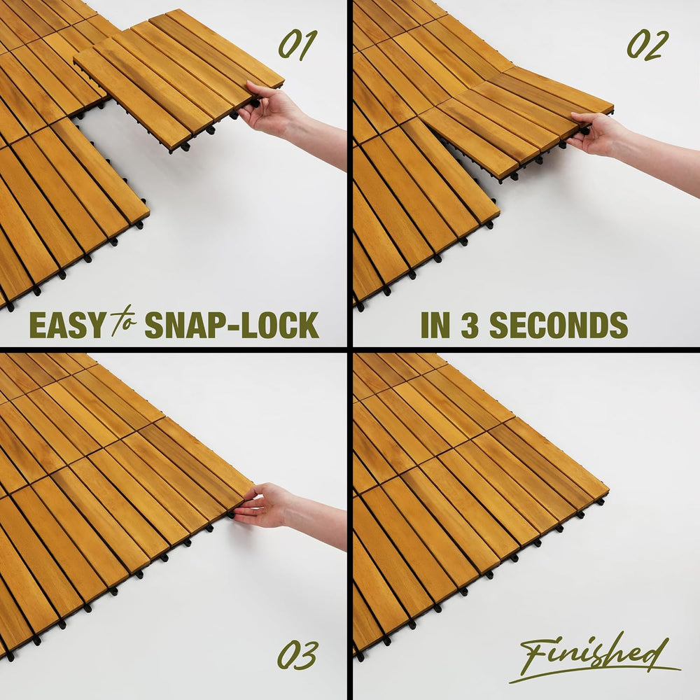 Acacia Wood Interlocking Deck Tiles, Patio & Backyard Tile, 12 in, 9 PCS