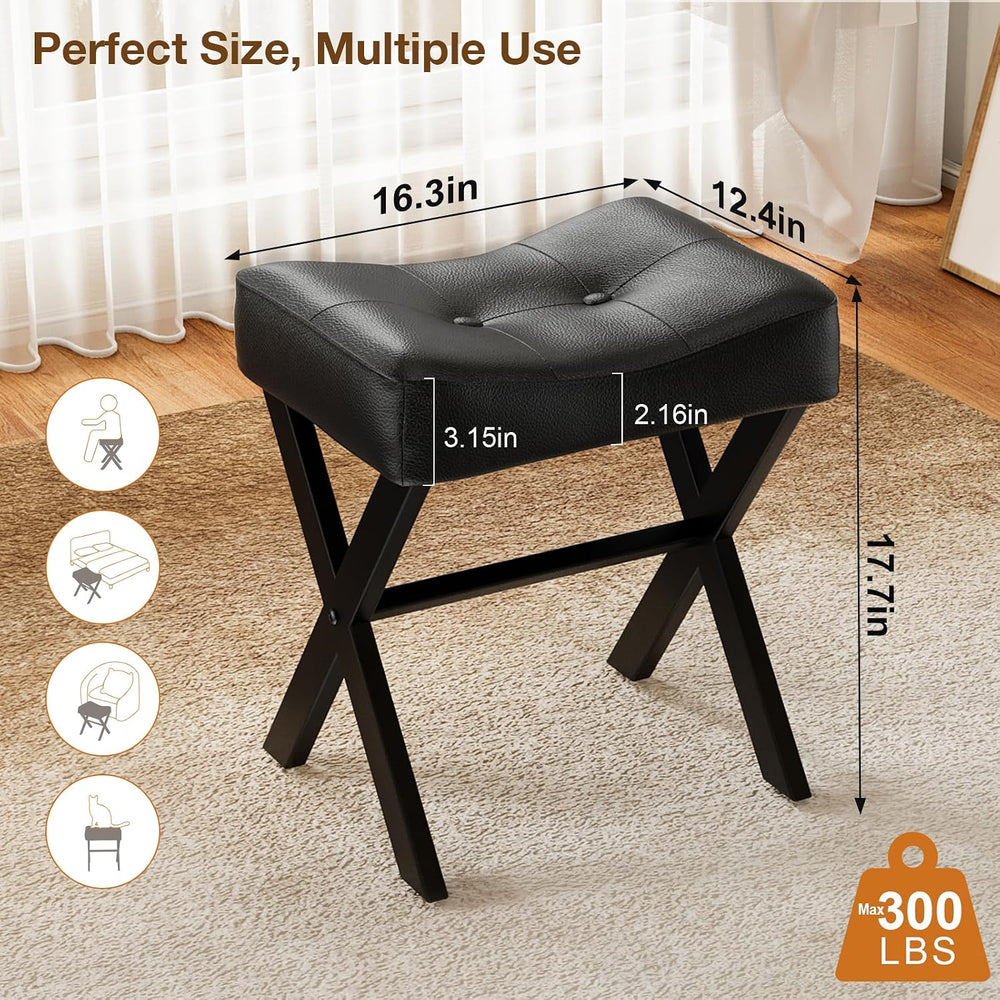 Memobarco 18-Inch Leather Vanity Stool Chair, Black