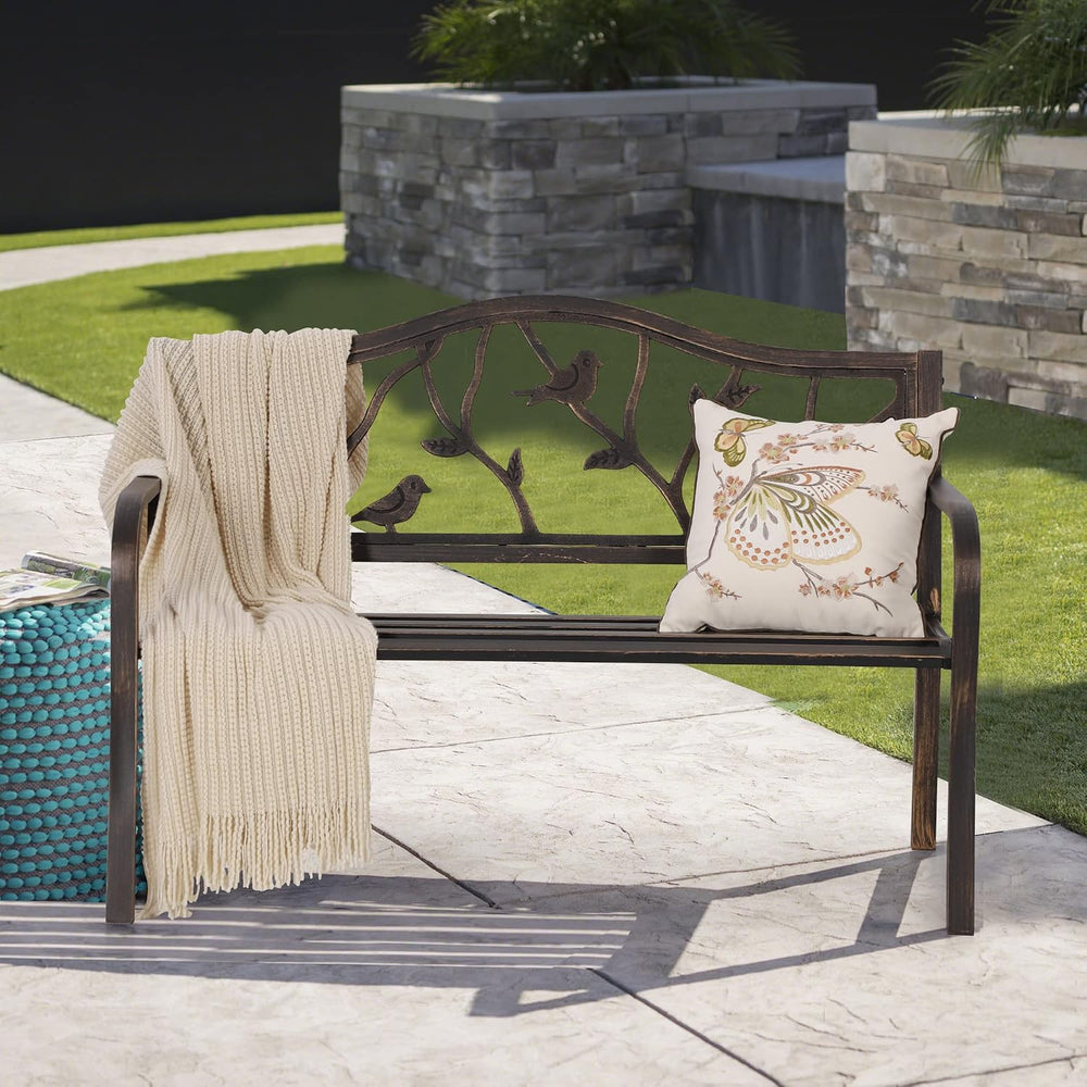 Sophia & William 50 Inches Outdoor Bench for Patio and Park, Bird Bronze