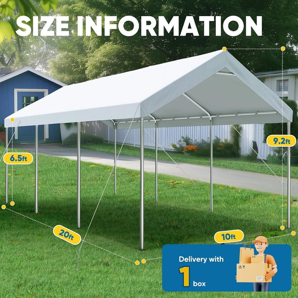 Quictent 10x20 ft Heavy Duty Carport Canopy Galvanized Car Tent Outdoor Garag...