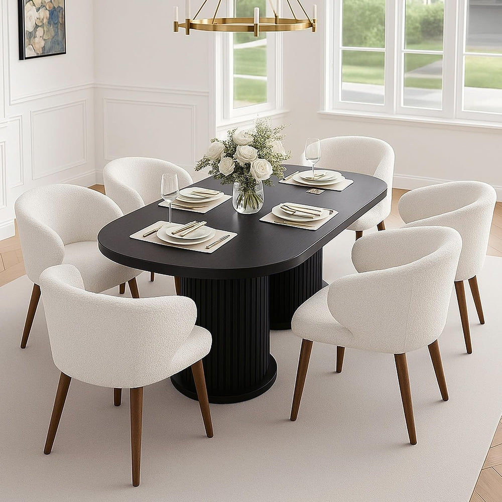 HNY Mid Century Modern Sherpa Boucle Dining Chairs Set of 6, Upholstered Curv...