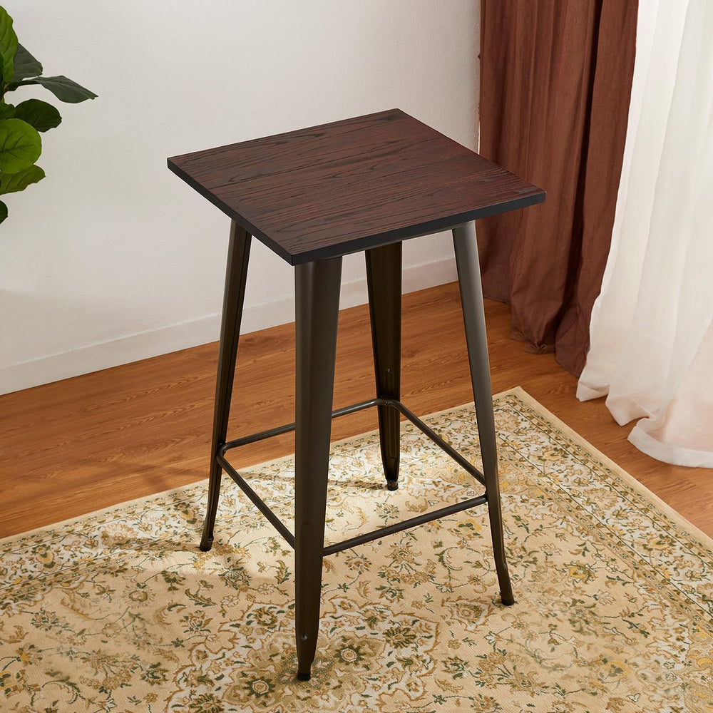 Glitzhome Square Bar Table, 41.25" H Elm Wood Top Bistro Pub Table with ...