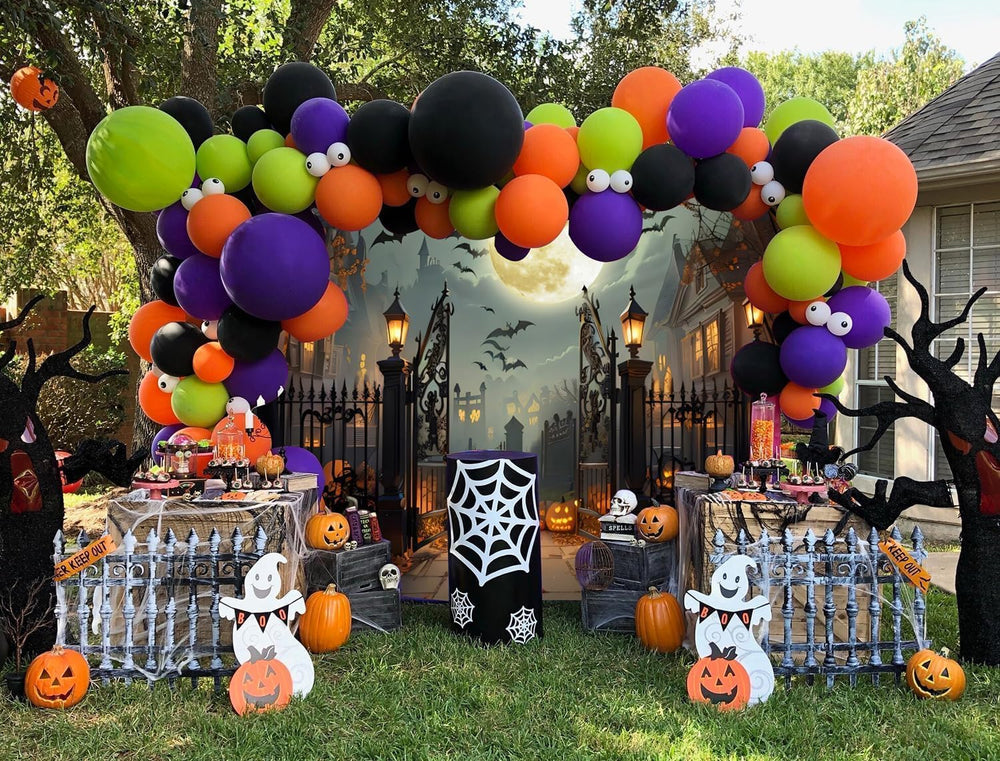 12x8ft Halloween Backdrop Scary Full Moon Night Pumpkin Ghost Castle Hallowee...