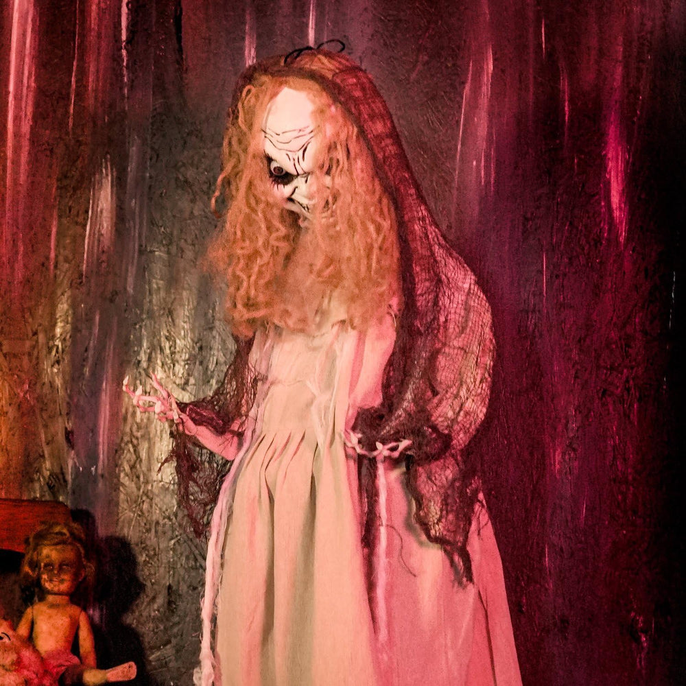 Haunted Hill Farm 3.9-Ft. Rising Head Creepy Girl Halloween Animatronic