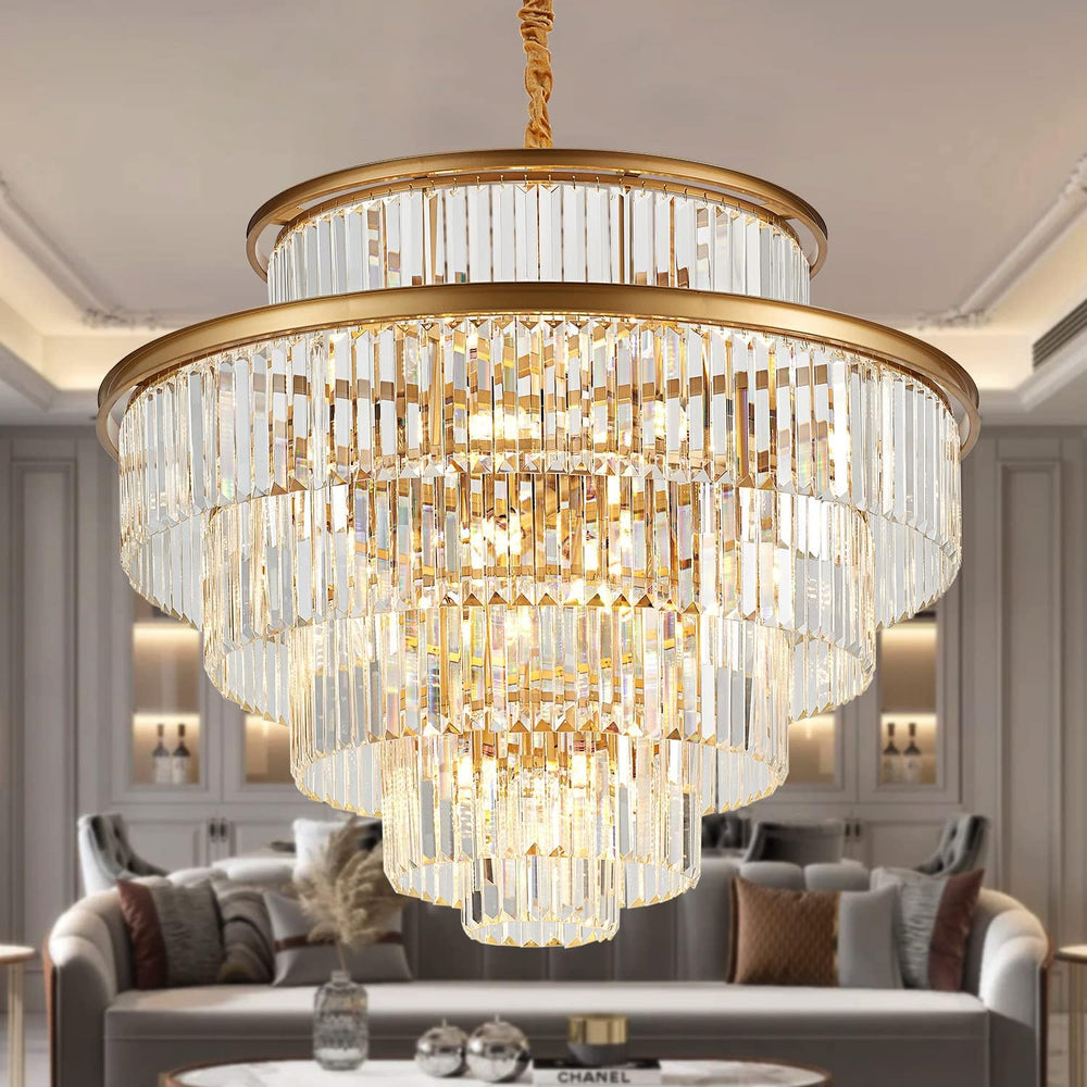 35" 24-Light Modern Crystal Chandelier Light Fixture Large 6-Tier Gold L...