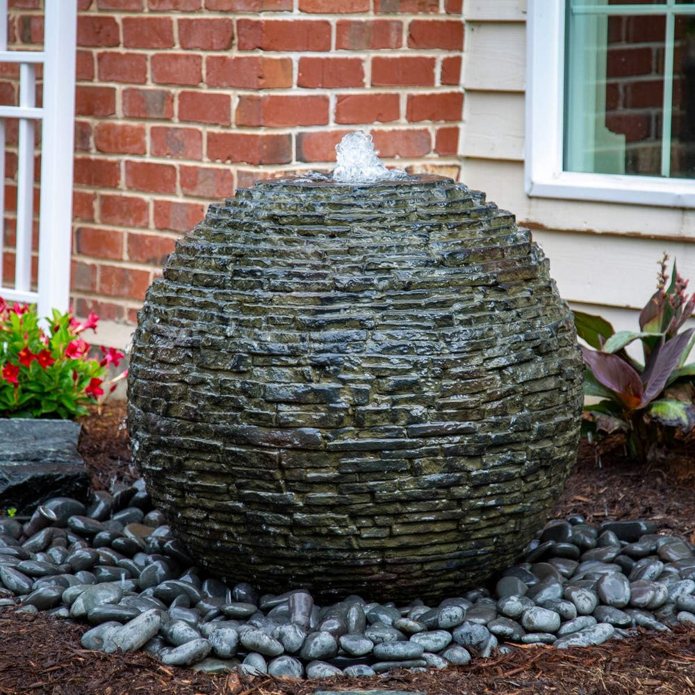 Aquascape Stacked Slate Sphere Fountain, 24 Inch Diameter 61 cm, Lightweight ...