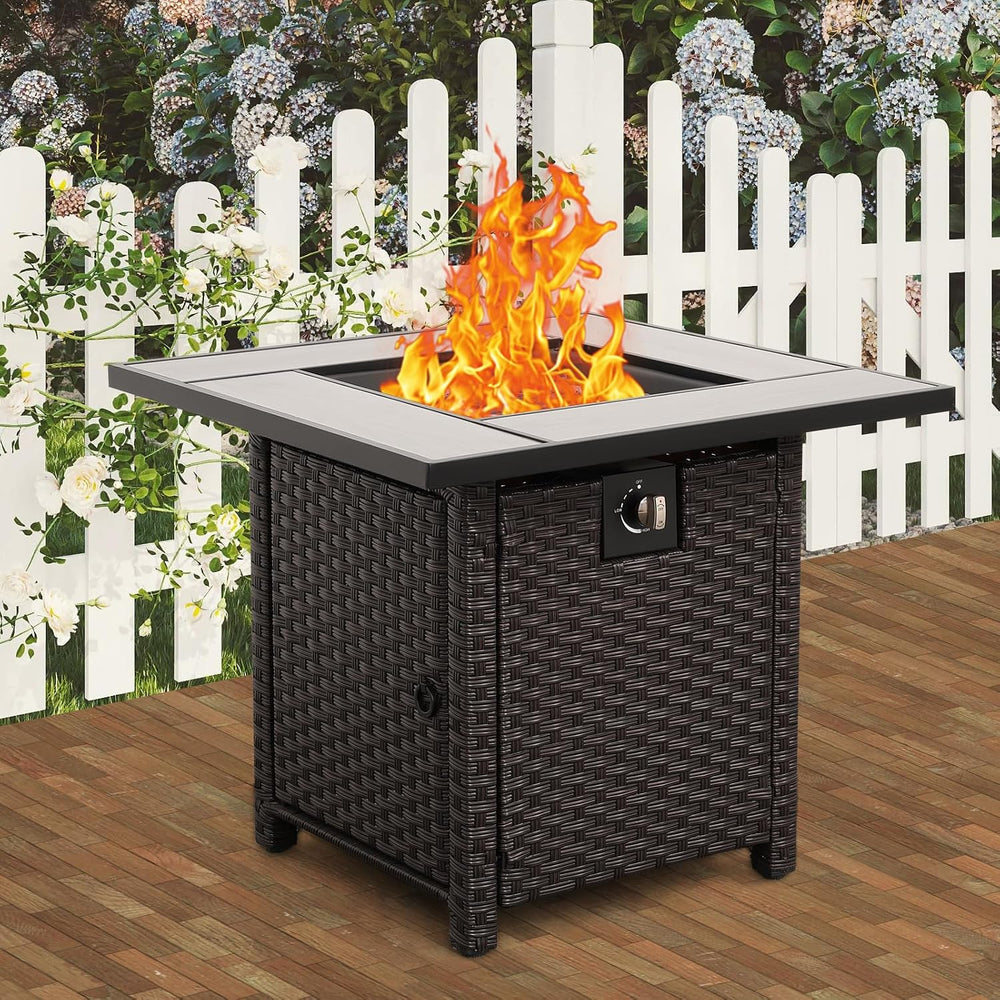 50000 BTU Brown Wicker Gas Fire Pit Outdoor Fire Pit Table 30 Inch Fire Pits ...