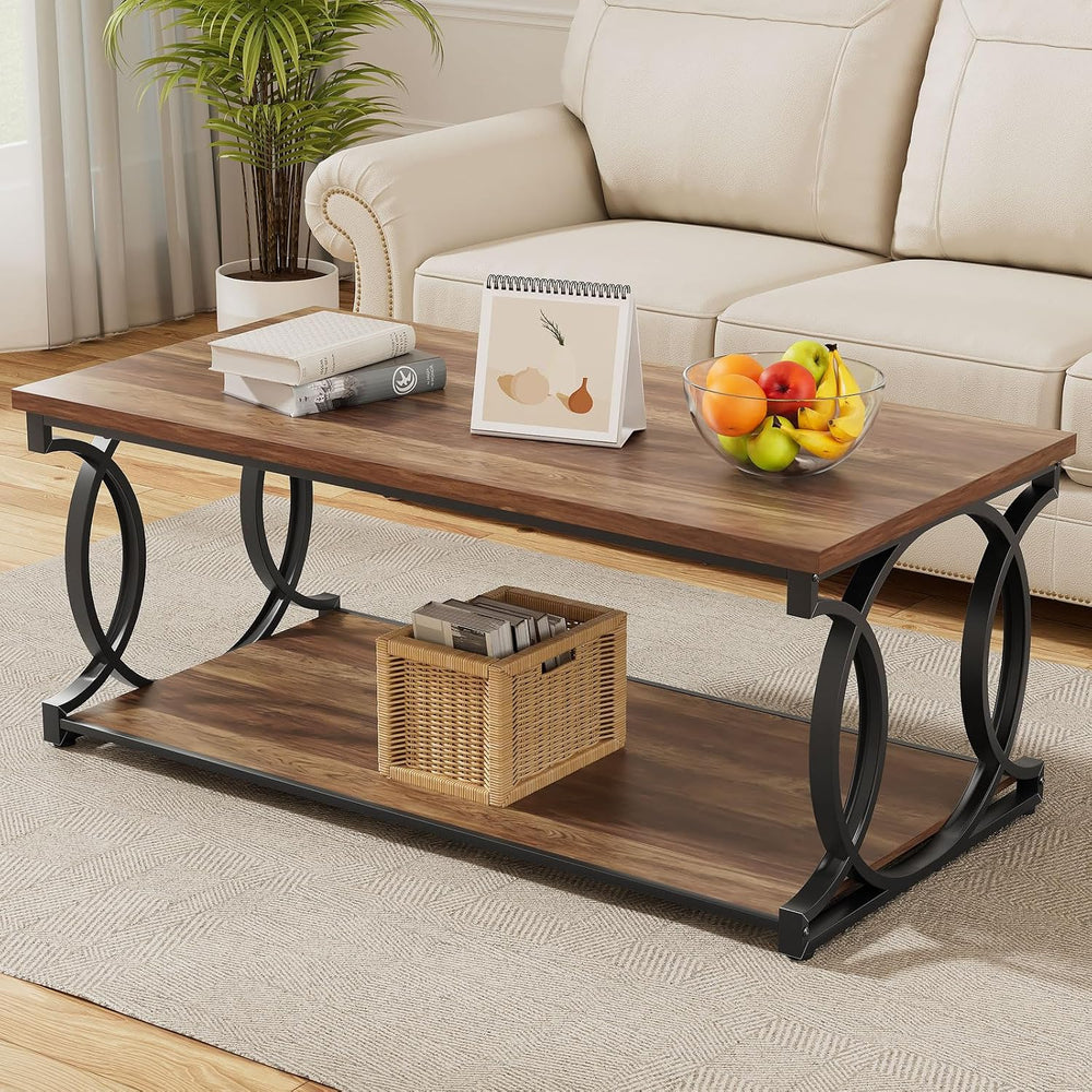 Coffee Table, 47"Brown Industrial Rustic Storage Table for Living Room