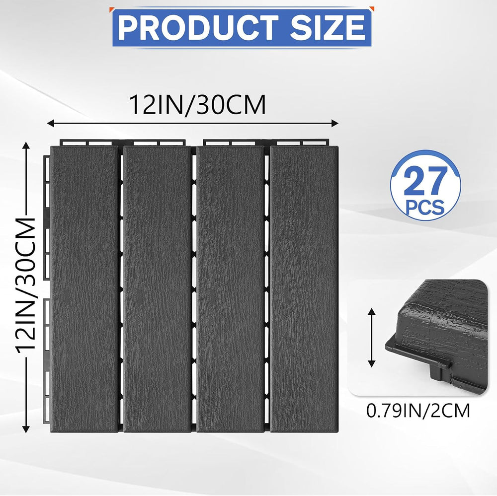 MYFAMIREA 27 Pcs Plastic Interlocking Deck Tiles 12" x 12" Patio Fl...