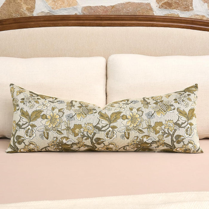 Neutral Floral Pillow Cover 14x36, Vintage Linen Lumbar Pillow Cover Soft Decorative Farmhouse Accent Pillow Case for Couch Bedroom Living Room Home Decor, Beige