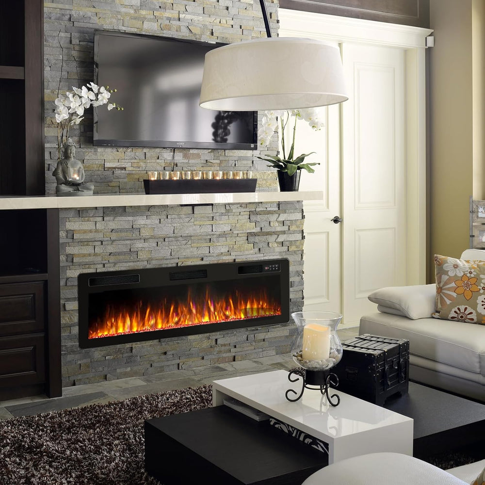 60 inch Ultra-Thin Silence Linear Electric Fireplace, Recessed Wall Mounted