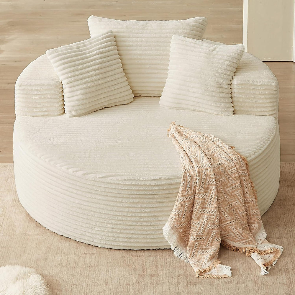 Oversized Round Chair Lounge Chaise Indoor, Upholstered Corduroy Deep Seat Cl...
