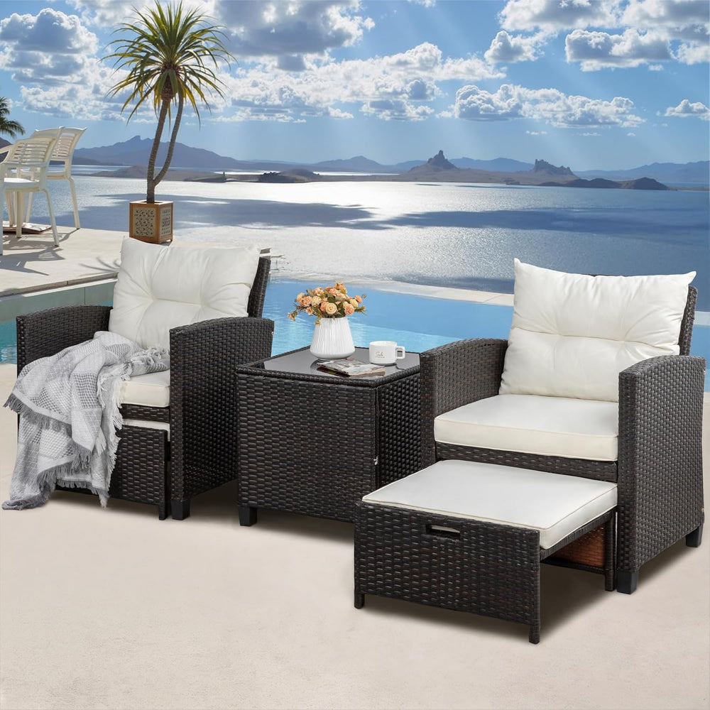 Shintenchi 5 Pieces Patio Furniture Set, Outdoor Wicker Patio Conversation Se...