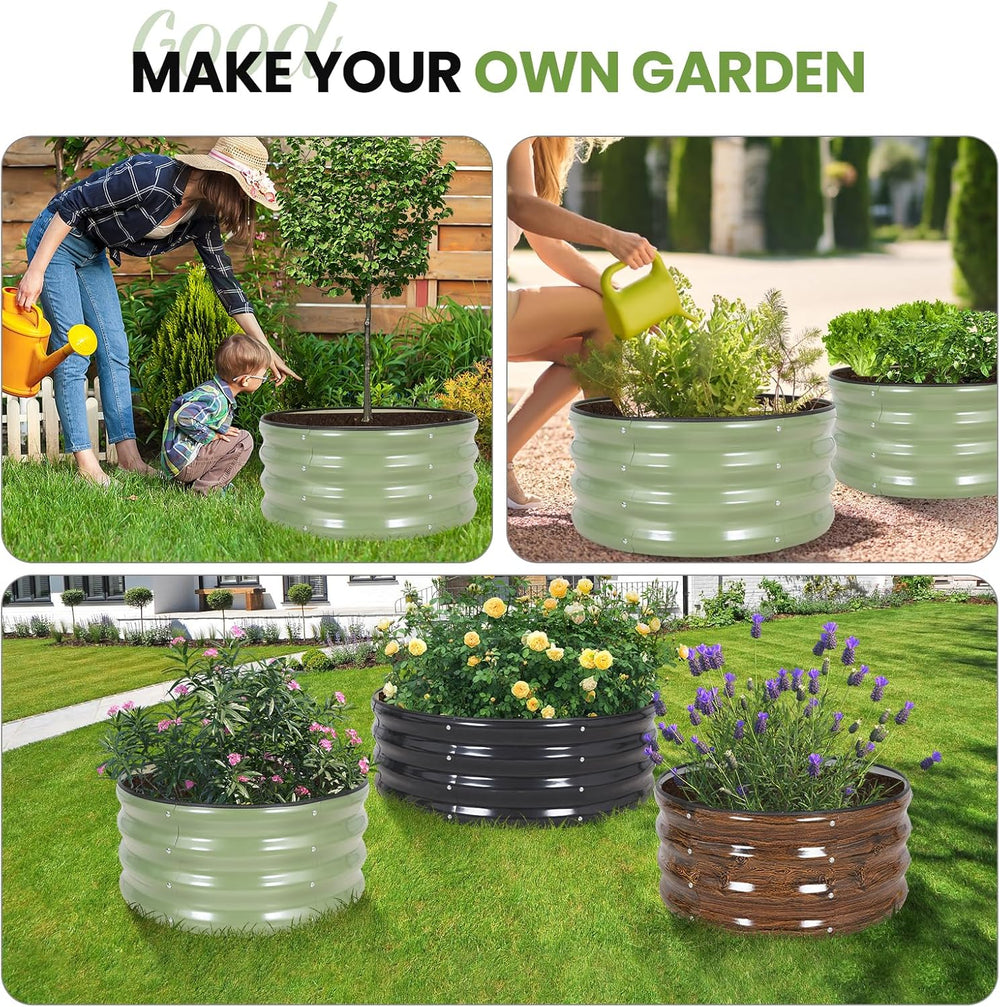G GOOD GAIN Round Raised Garden Bed Outdoor, 2x2x1ft, 2Pcs, Olive Green