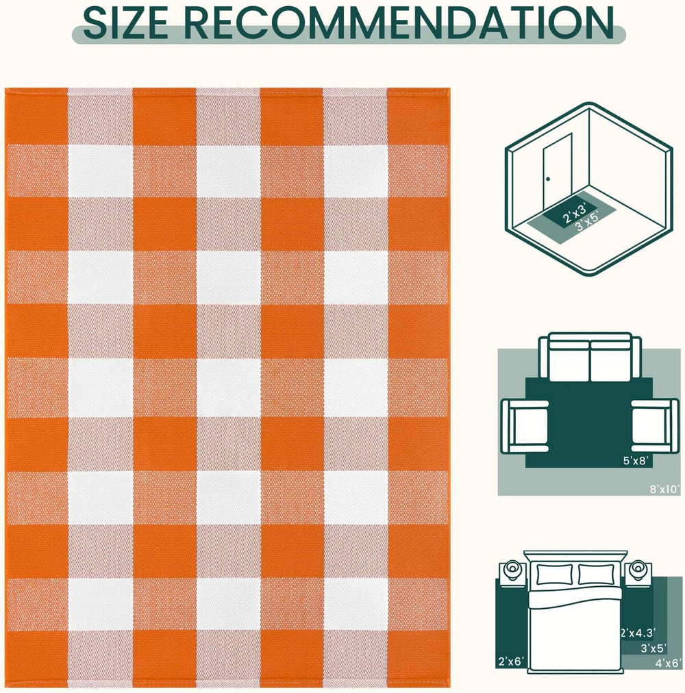 KOZYFLY Buffalo Plaid Rugs 4x6 ft Halloween Orange and White Front Door Rug