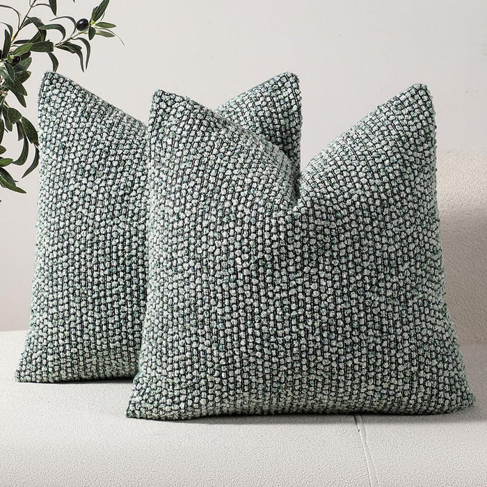 DEZENE Striped Throw Pillow Covers 20x20 Set of 2 Green Textured Boucle Chic Morden Boho Accent Farmhouse Square Decorative Couch Pillow Covers for Home Decor Bed Sofa Living Room