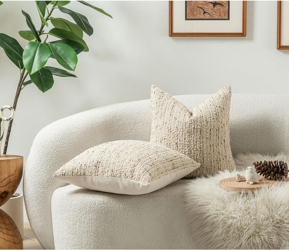 Zealax Neutral Throw Decorative Boucle Pillow Covers for Bed Couch Living Roo...