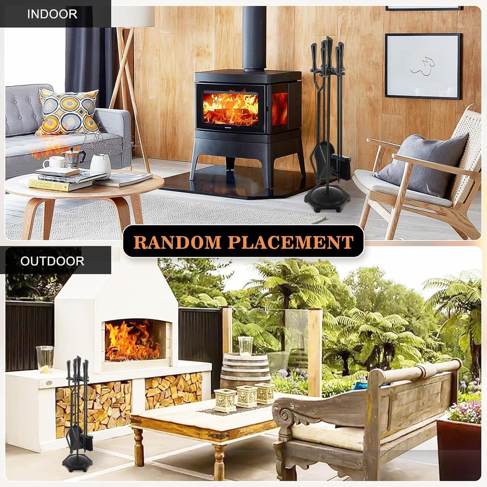 Gtongoko 5 Pcs Fireplace Tools Set 32" Black Wrought Iron Large Fire Too...