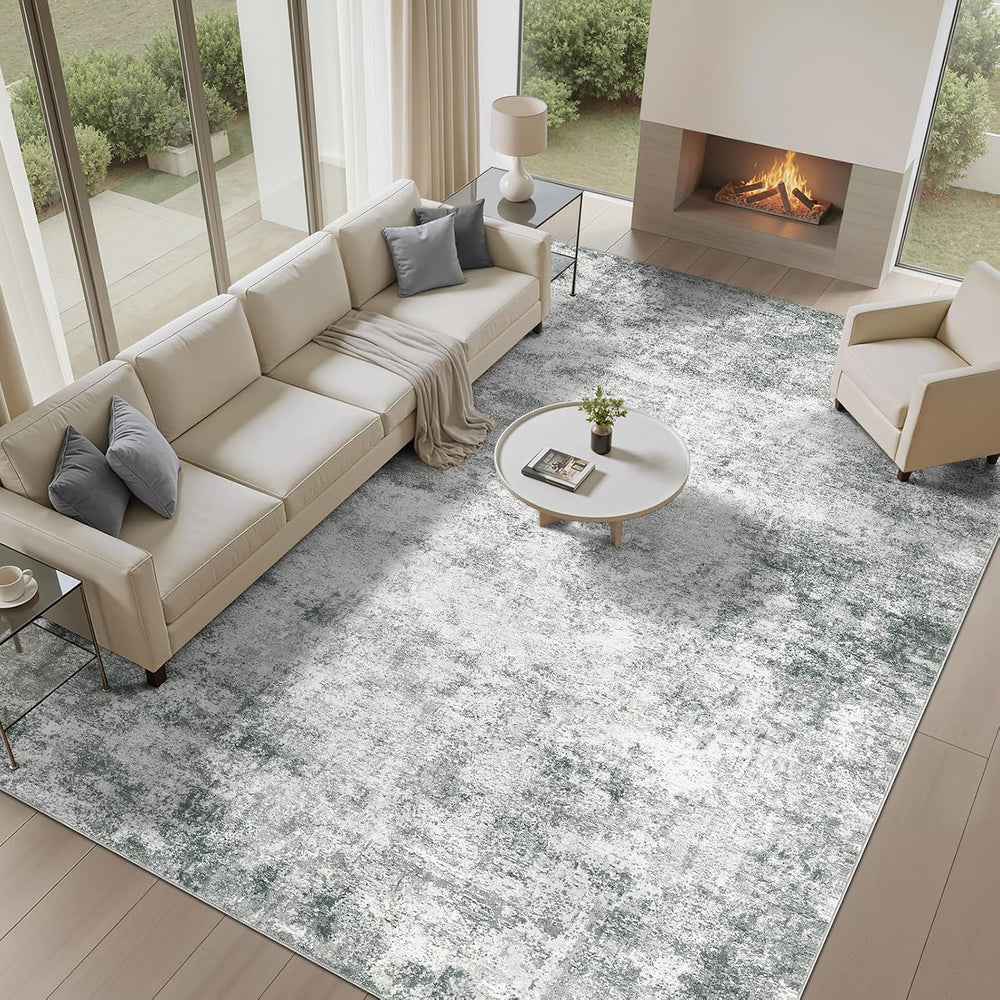 WITSHOCK 12x14 Area Rugs for Living Room Washable Abstract Rug Gray