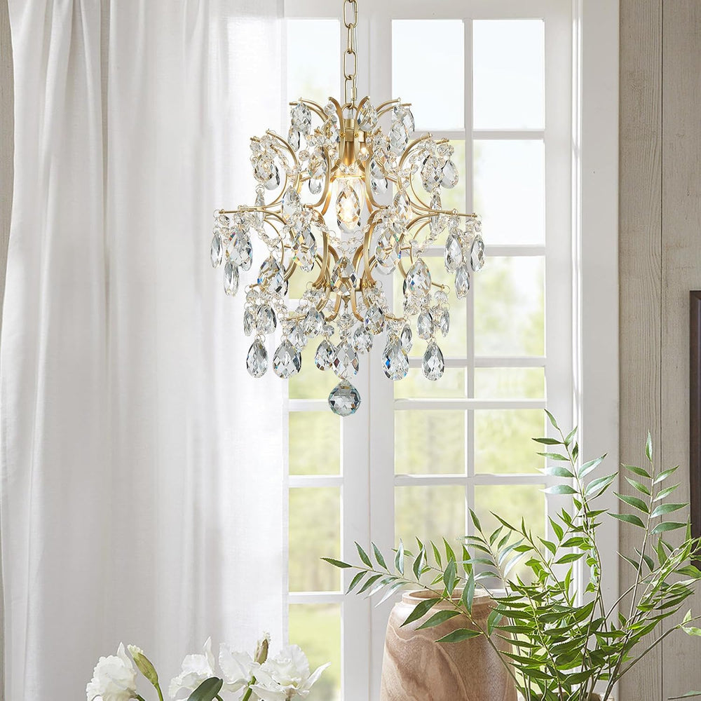 Bestier Gold Modern Pendant Chandelier Crystal Raindrop Lighting Ceiling Ligh...