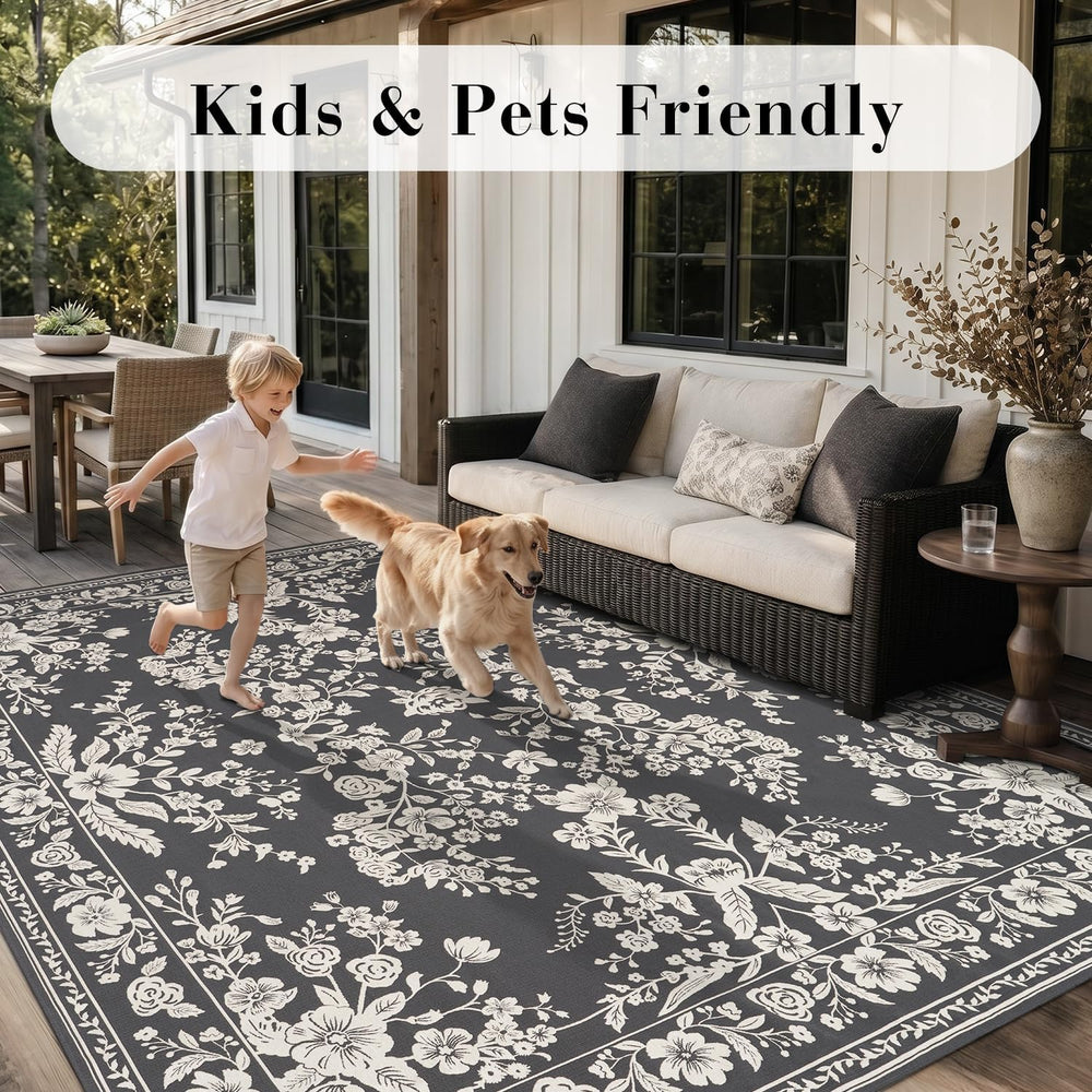 AMOAMI-Outdoor Rug-Patio Rug 5x8 ft Quick Dry Machine Washable Flatweave Text...