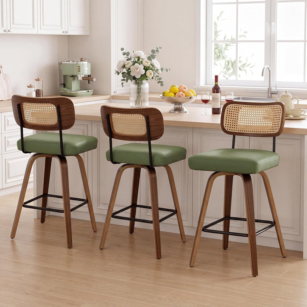 Swivel Bar Stools Set of 2, Counter Height Bar Stool with Rattan Back