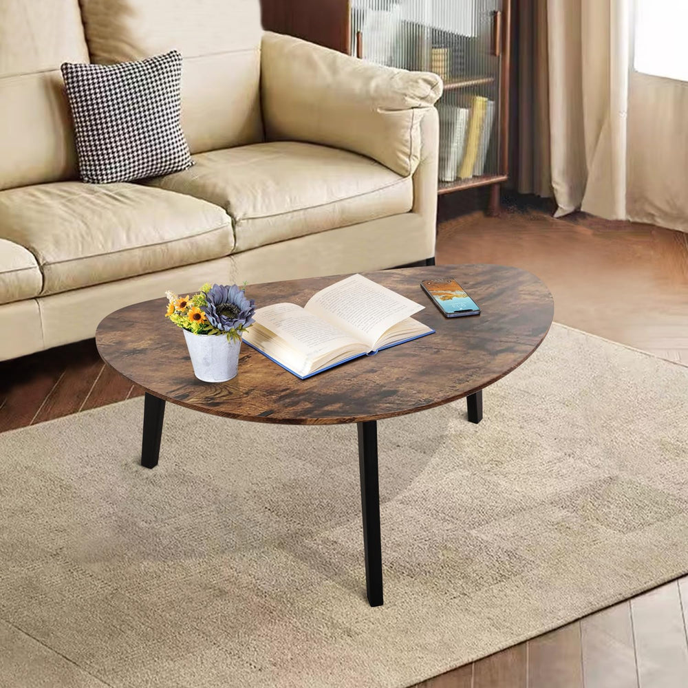 Large Oval Coffee Table Espresso Wood Mid Century Modern Unique Retro Farmhou...