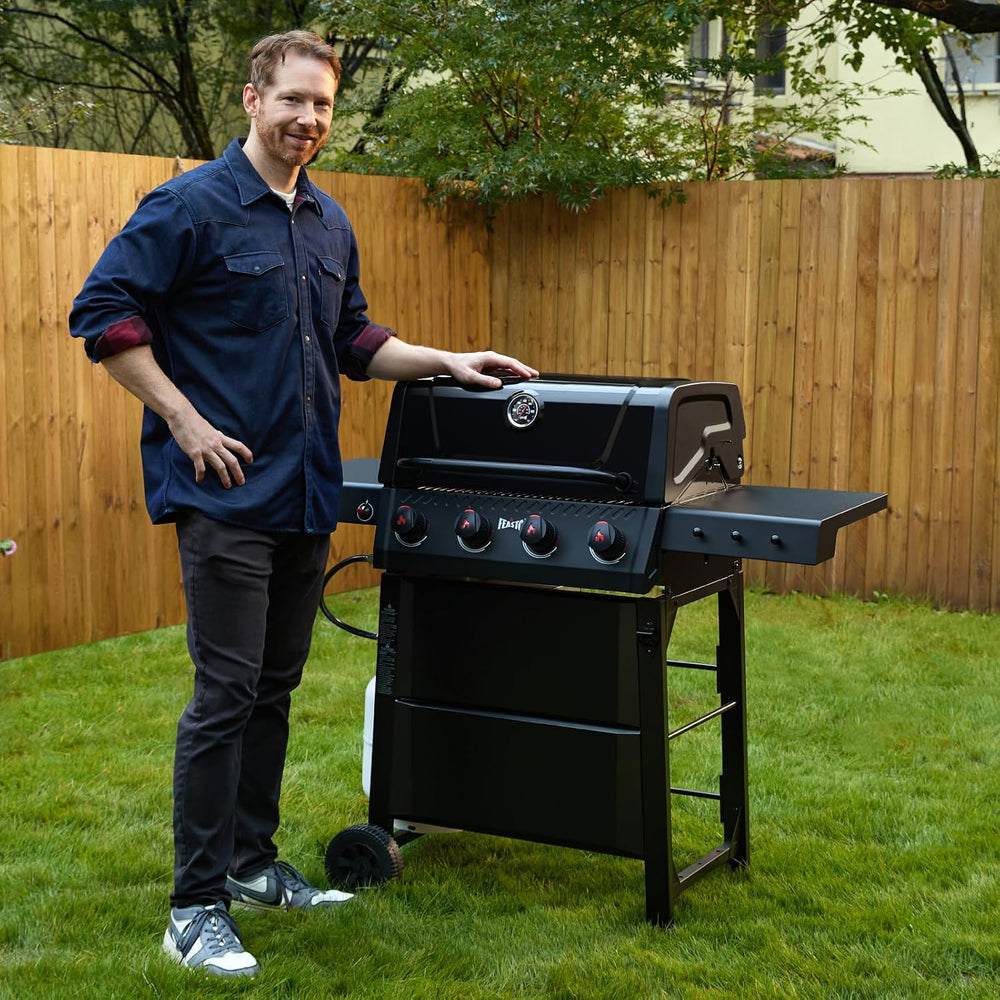 Feasto 4-Burner Propane Grill with Ceramic Burner Chamber, Black