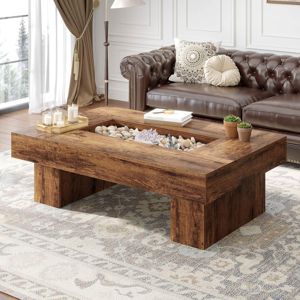LVB 47"X31" Large Rectangle Wood Coffee Table for Living Room Rusti...