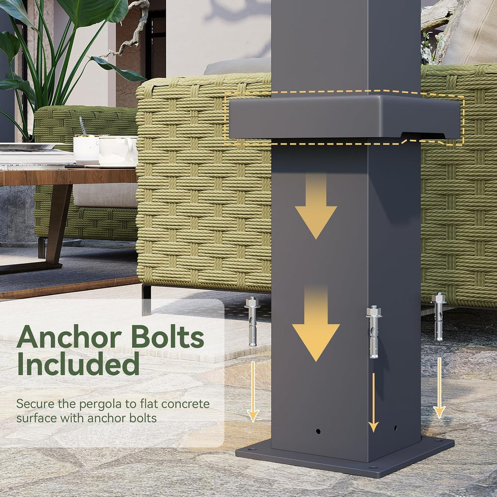 Aoxun Patio Louvered Pergola 10x12 All-Aluminum, Curtains and Netting
