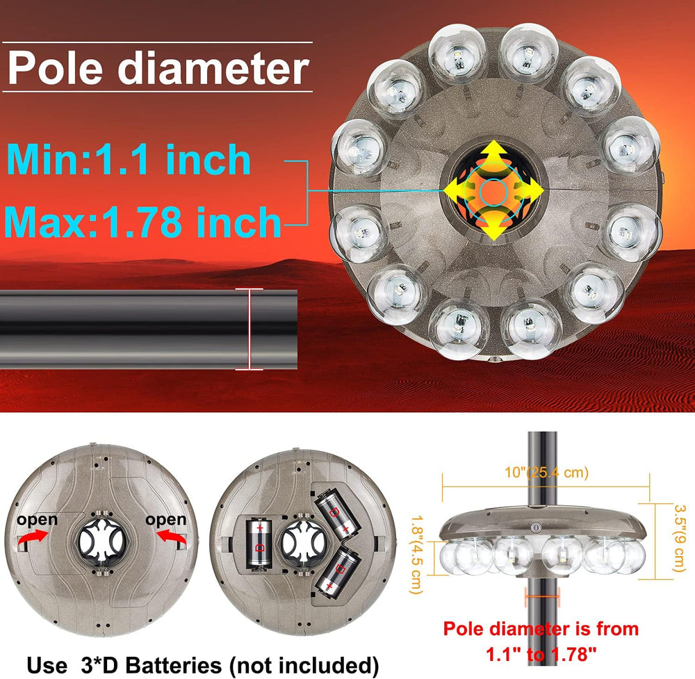 HONWELL Patio Umbrella Light, 3xD Battery Operated Umbrella Pole Light with R...