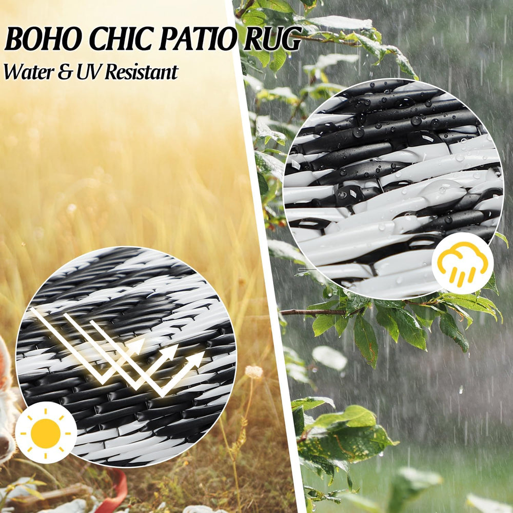 Cekene Round Outdoor Rugs for Patio 8Ft Waterproof Reversible Outdoor Patio R...