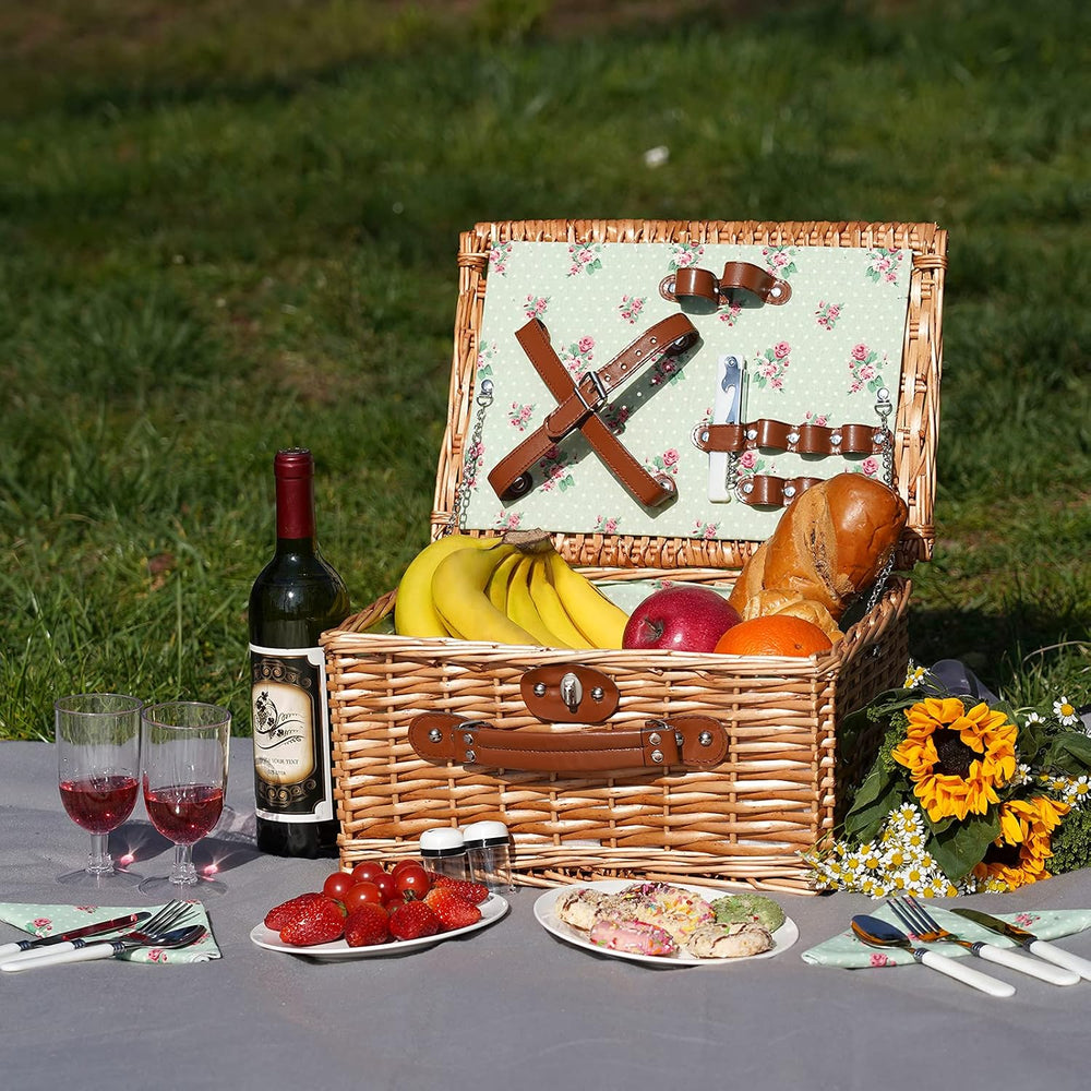 Wicker Picnic Basket for 2, Vintage Picnic Basket - Flower