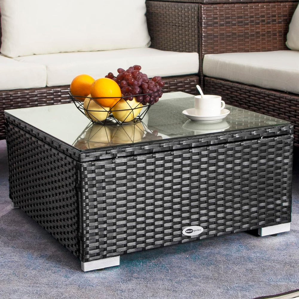 DIMAR GARDEN Outdoor Coffee Table Wicker Patio Side Table with Glass Top,25.2...
