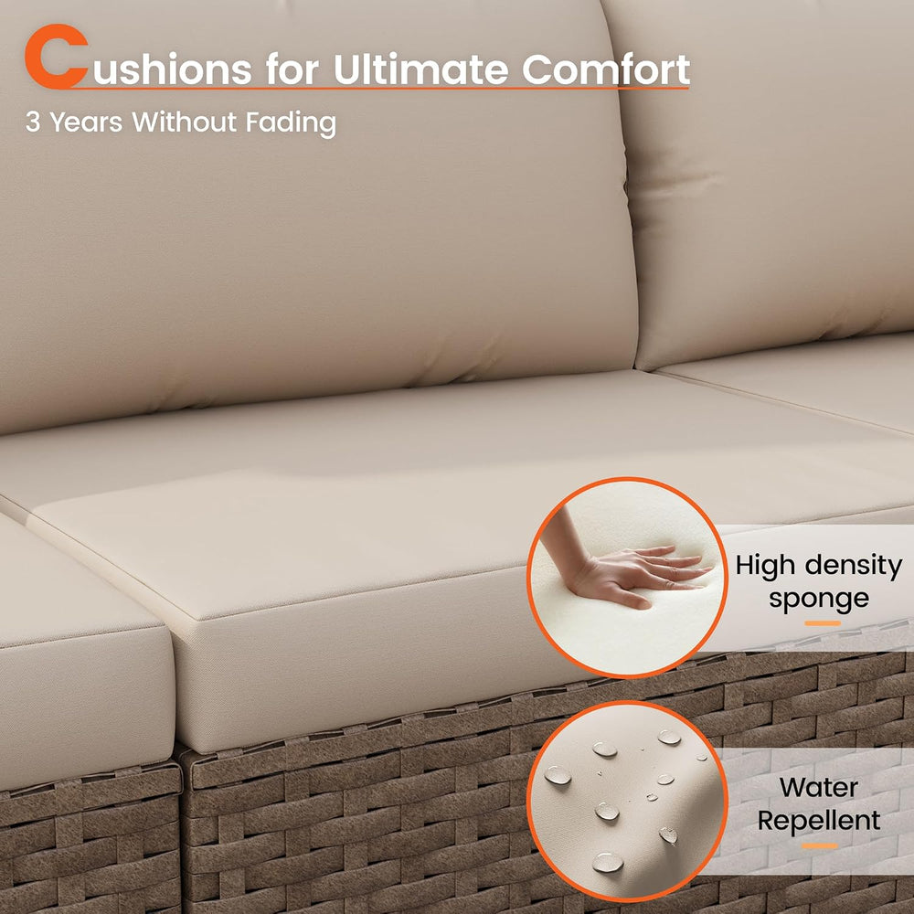 Patio Furniture Set, 7-Piece Outdoor Wicker Sectional Sofa, White