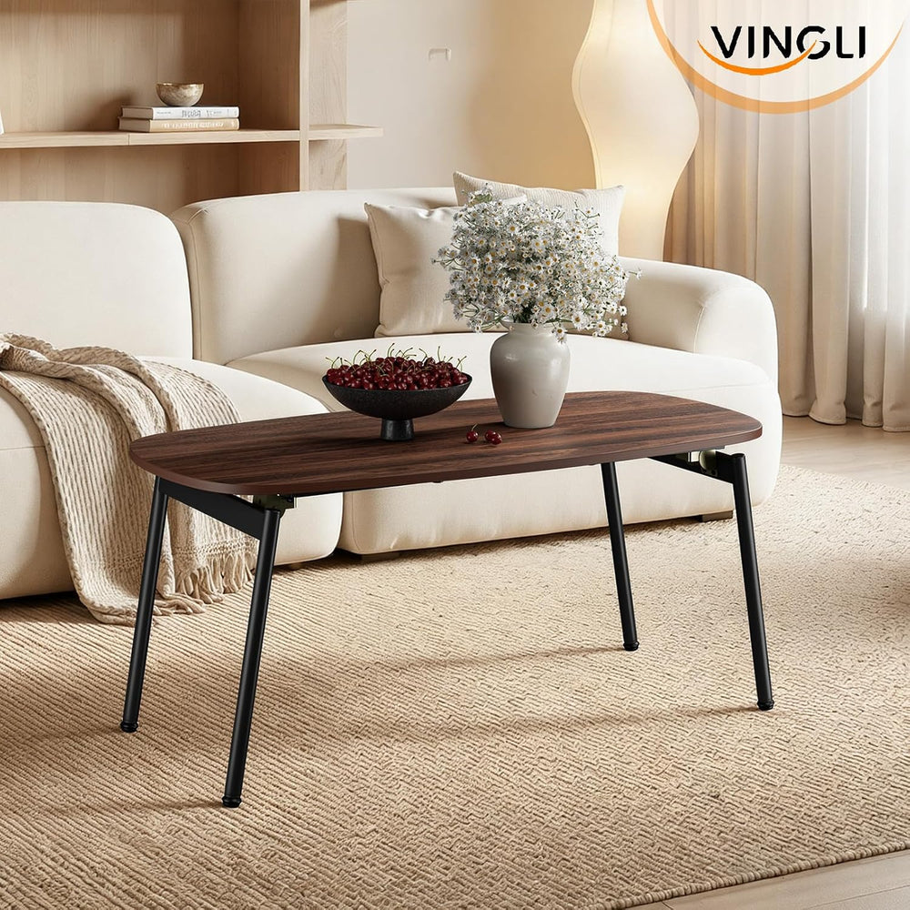 VINGLI 31.5" Folding Coffee Table Small, No Assembly Needed, Walnut