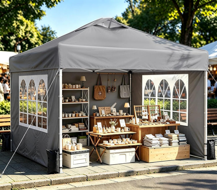 10x10 Pop Up Canopy Tent with One Push Setup, 3 Adjustable Heights, Gray