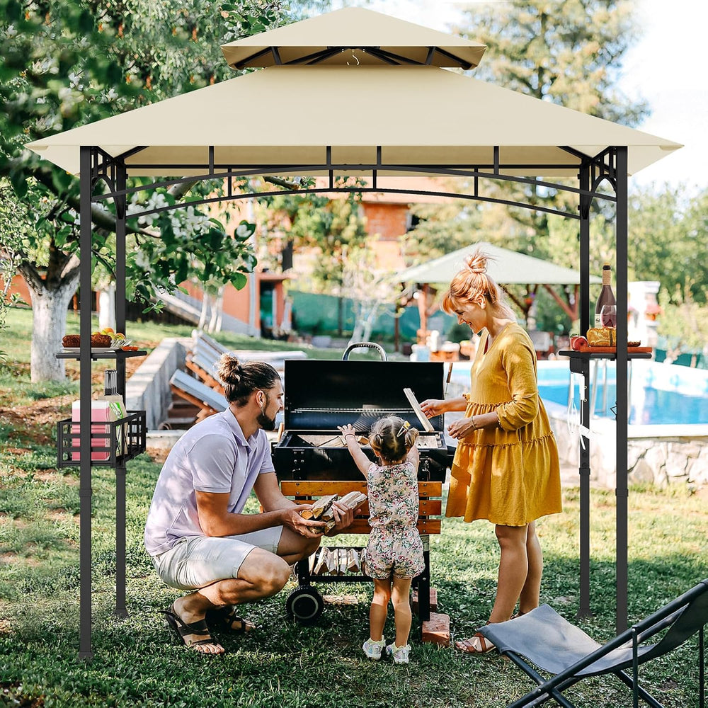 Tangkula 8x5 Ft Outdoor Grill Gazebo w/Side Awning & 2-Tier Vented Canopy