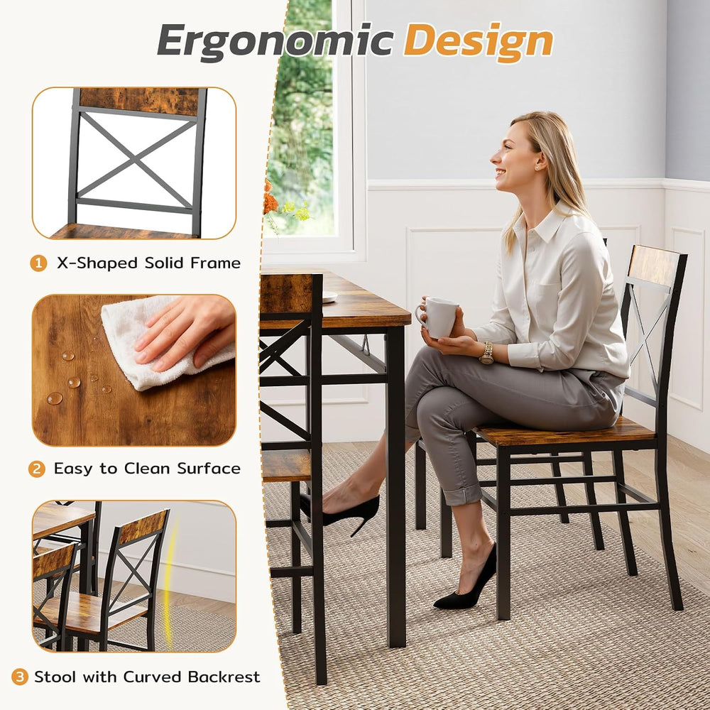 Zevemomo 7-Piece Dining Table Set, Kitchen Table Chairs Set of 6, Brown